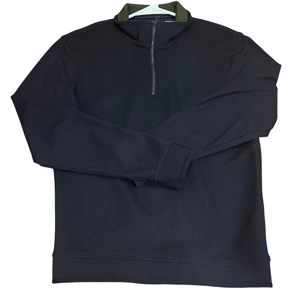 Porter & Ash Quarter Zip Pullover Navy Blue Textured Chevron Mens Medium